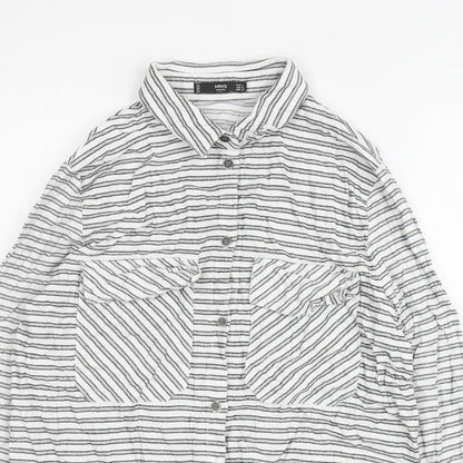 Ming Womens White Striped Polyester Basic Button-Up Size L Collared