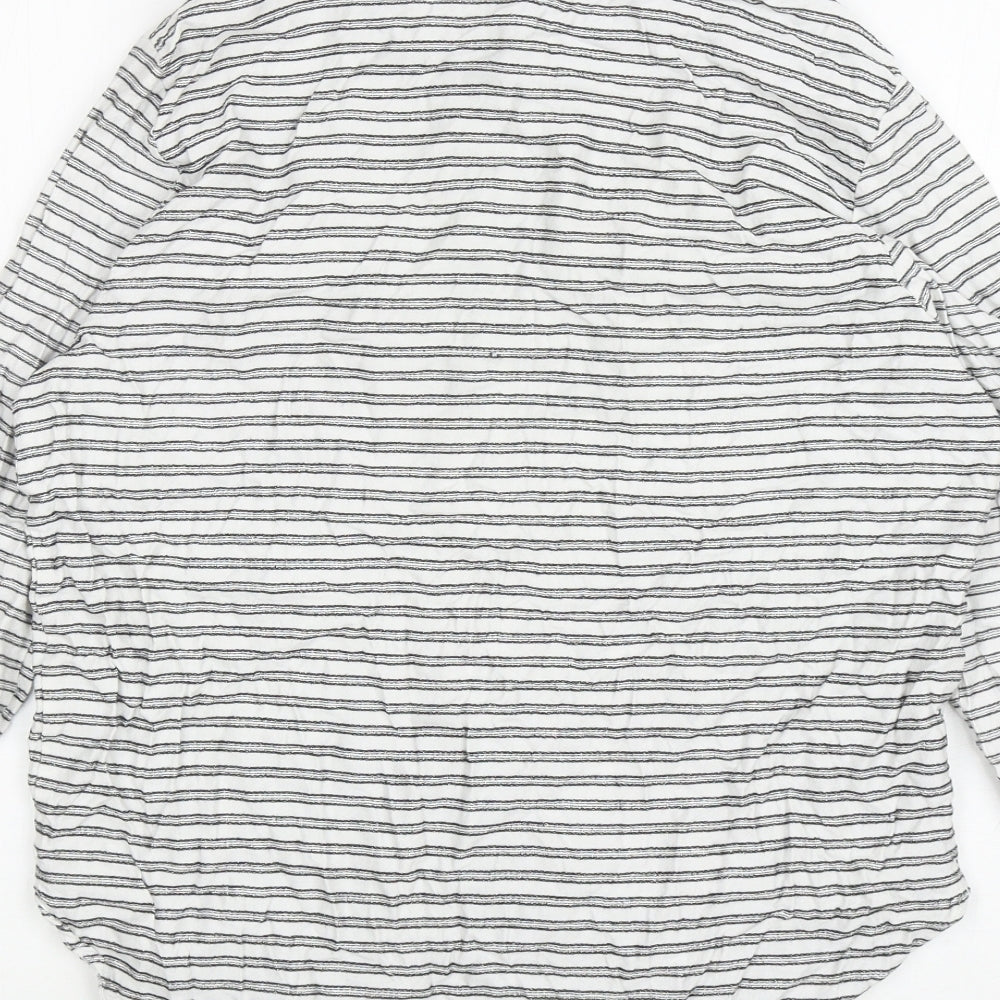 Ming Womens White Striped Polyester Basic Button-Up Size L Collared