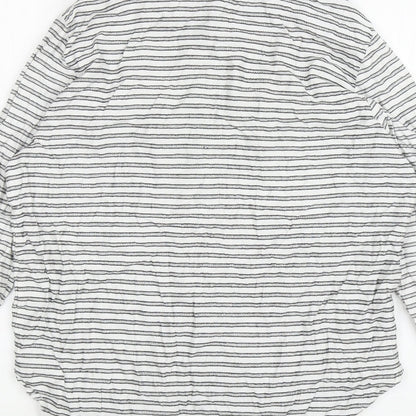 Ming Womens White Striped Polyester Basic Button-Up Size L Collared