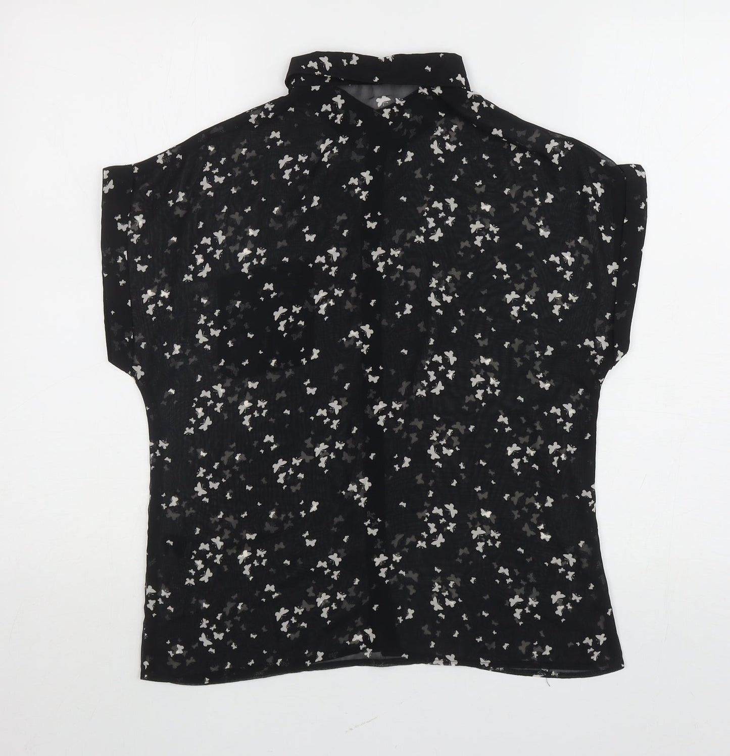 George Womens Black Geometric Polyester Basic Button-Up Size 8 Collared - Butterflies