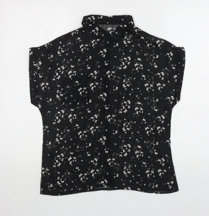 George Womens Black Geometric Polyester Basic Button-Up Size 8 Collared - Butterflies