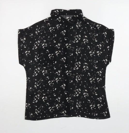 George Womens Black Geometric Polyester Basic Button-Up Size 8 Collared - Butterflies