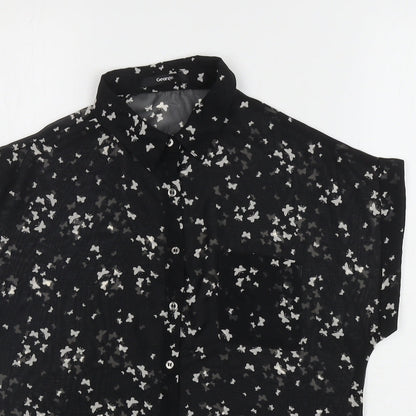 George Womens Black Geometric Polyester Basic Button-Up Size 8 Collared - Butterflies