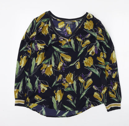 It Hippie Womens Blue Floral Polyester Basic Blouse Size M V-Neck