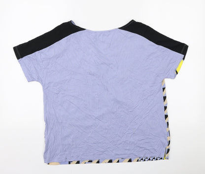 Marks and Spencer Womens Multicoloured Geometric Polyester Basic T-Shirt Size 14 Round Neck