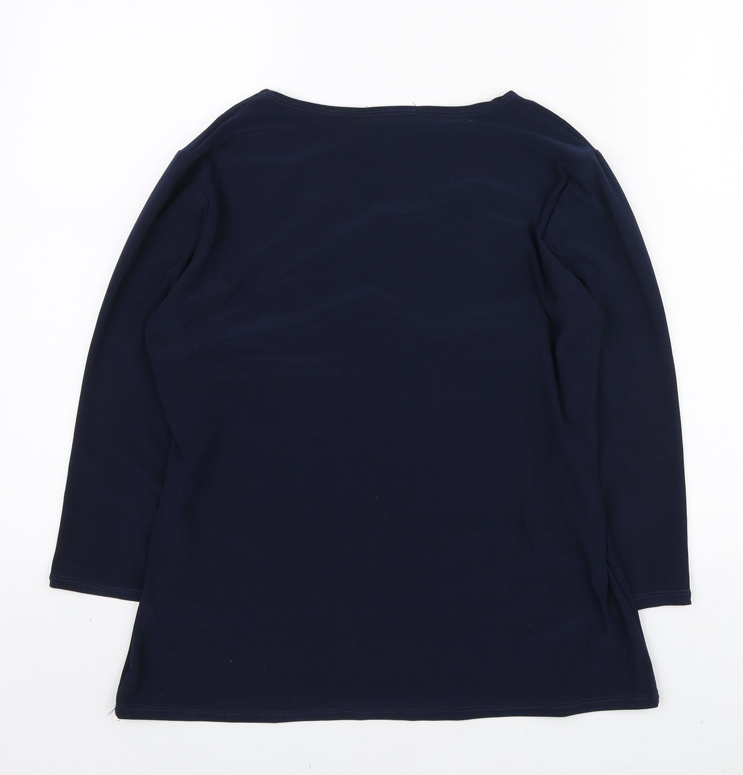 First Avenue Womens Blue Floral Polyester Basic T-Shirt Size 12 Round Neck