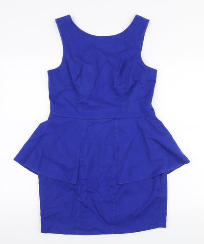 Lipsy Womens Blue Polyester Mini Size 14 Boat Neck Zip