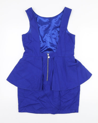 Lipsy Womens Blue Polyester Mini Size 14 Boat Neck Zip