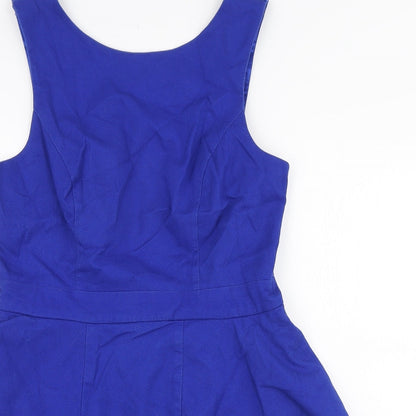Lipsy Womens Blue Polyester Mini Size 14 Boat Neck Zip