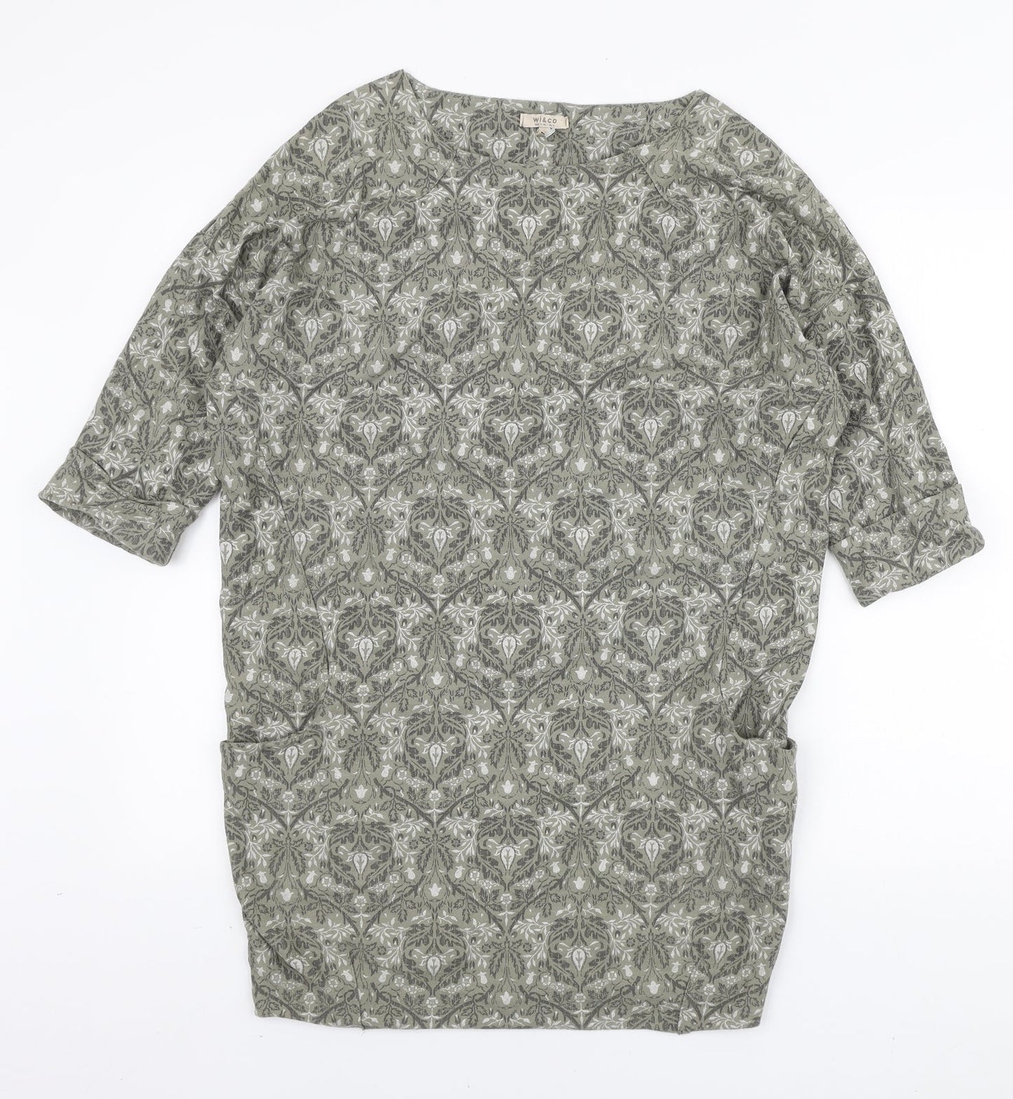 WI&CO Womens Green Geometric Cotton Tunic Blouse Size S Boat Neck
