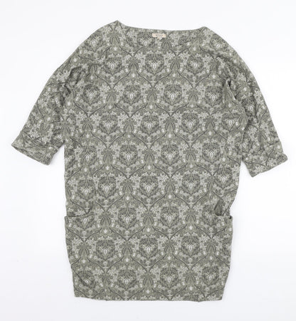 WI&CO Womens Green Geometric Cotton Tunic Blouse Size S Boat Neck
