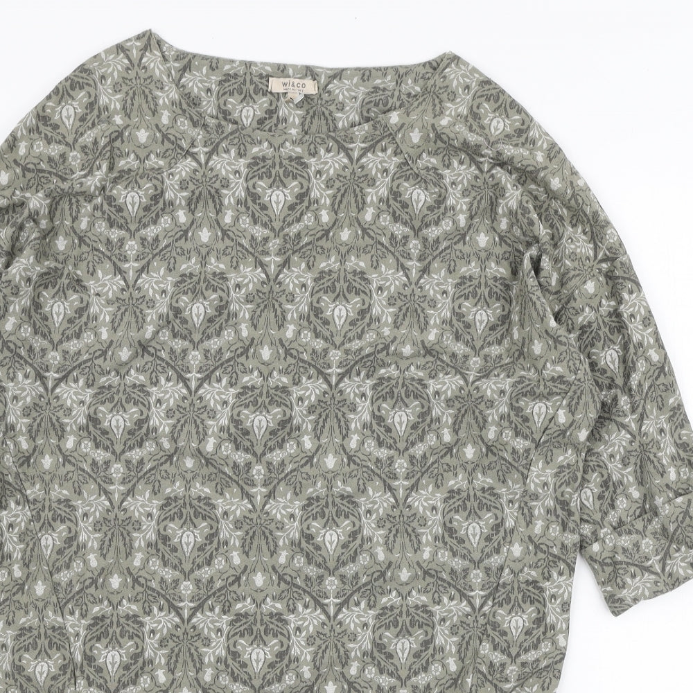 WI&CO Womens Green Geometric Cotton Tunic Blouse Size S Boat Neck
