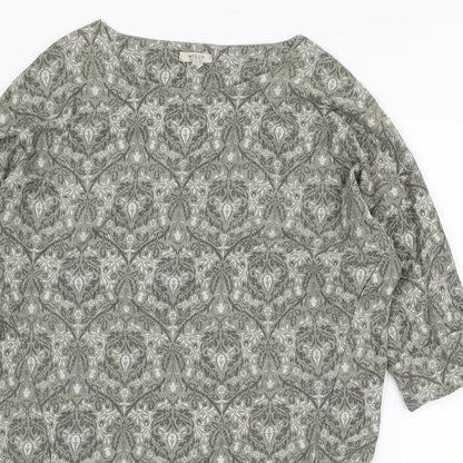 WI&CO Womens Green Geometric Cotton Tunic Blouse Size S Boat Neck