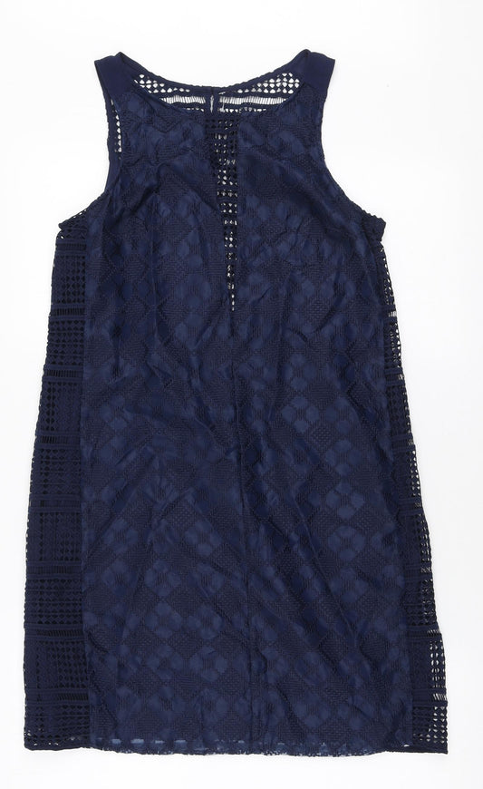 NEXT Womens Blue Polyester A-Line Size 12 Round Neck Zip