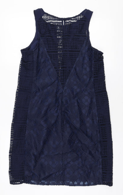 NEXT Womens Blue Polyester A-Line Size 12 Round Neck Zip