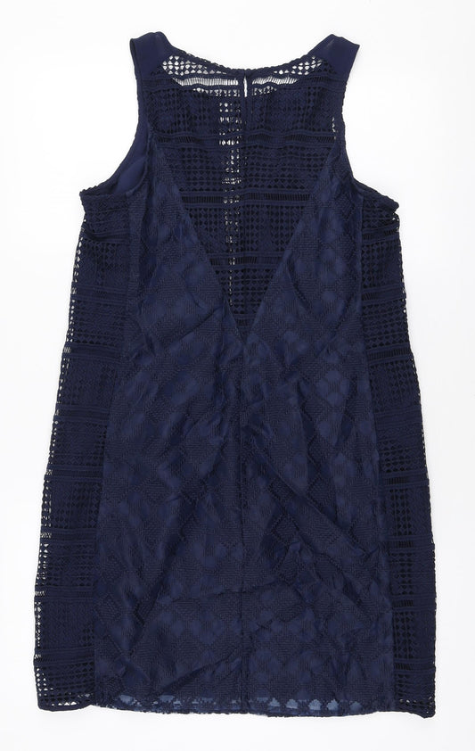 NEXT Womens Blue Polyester A-Line Size 12 Round Neck Zip