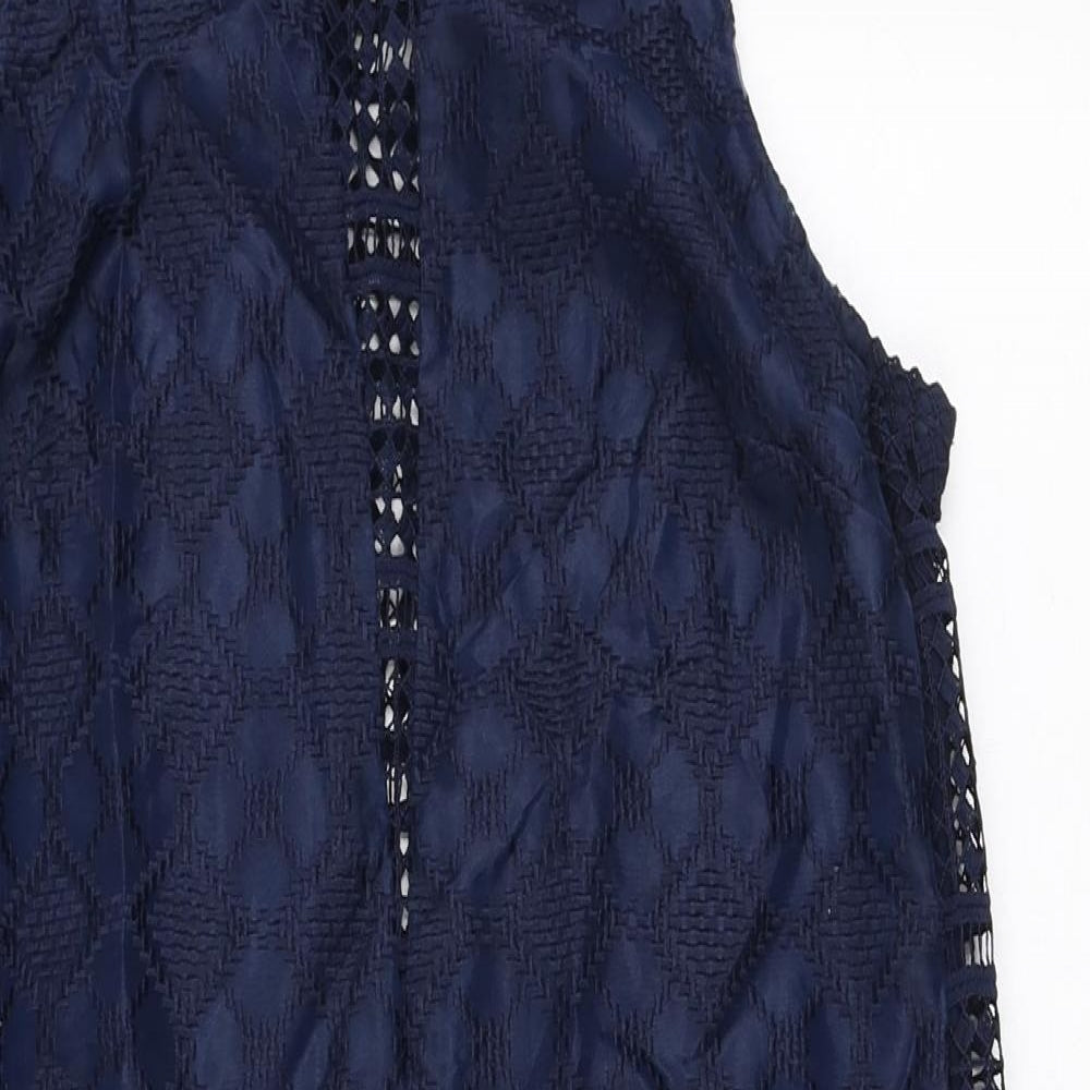 NEXT Womens Blue Polyester A-Line Size 12 Round Neck Zip