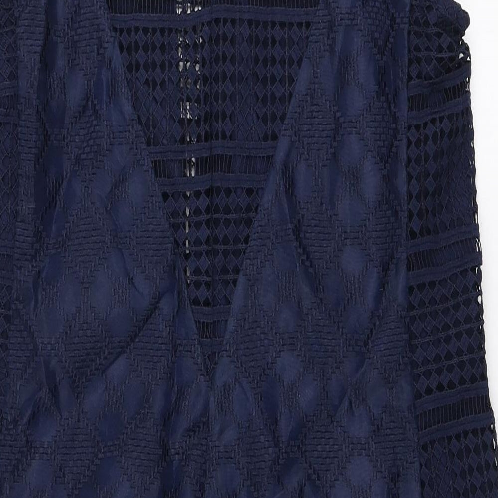 NEXT Womens Blue Polyester A-Line Size 12 Round Neck Zip