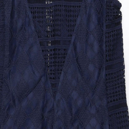 NEXT Womens Blue Polyester A-Line Size 12 Round Neck Zip