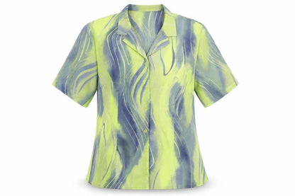 Fisser Womens Yellow Geometric Polyester Basic Button-Up Size 16 Collared