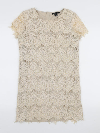 FOREVER 21 Womens Ivory Rayon Mini Size 10 Round Neck Zip