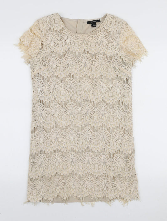 FOREVER 21 Womens Ivory Rayon Mini Size 10 Round Neck Zip