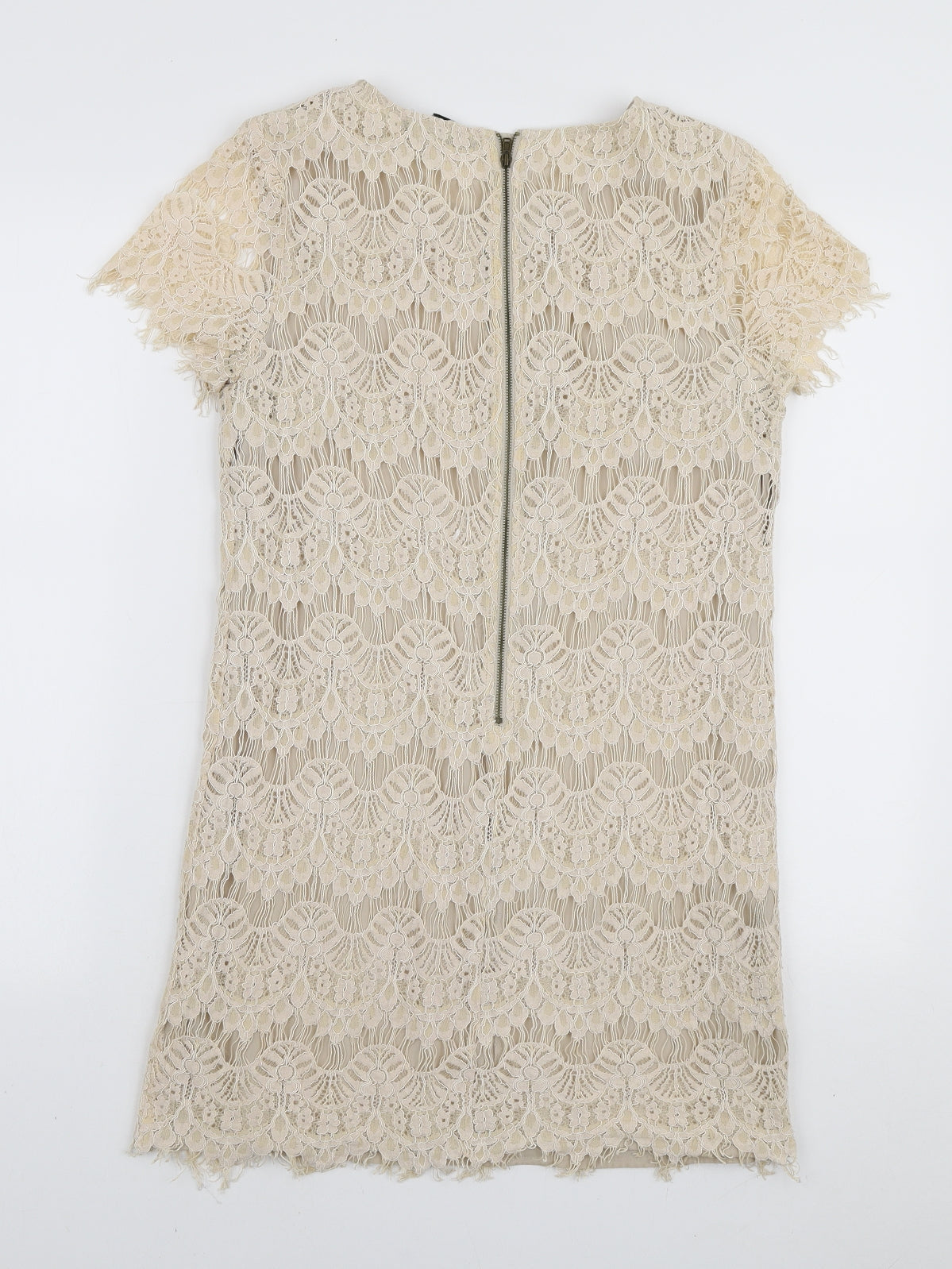 FOREVER 21 Womens Ivory Rayon Mini Size 10 Round Neck Zip