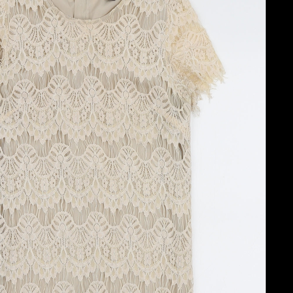 FOREVER 21 Womens Ivory Rayon Mini Size 10 Round Neck Zip