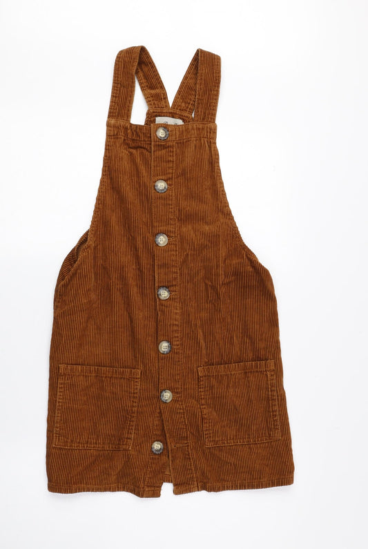 Denim & Co. Womens Brown 100% Cotton Dungaree One-Piece Size 6 Button