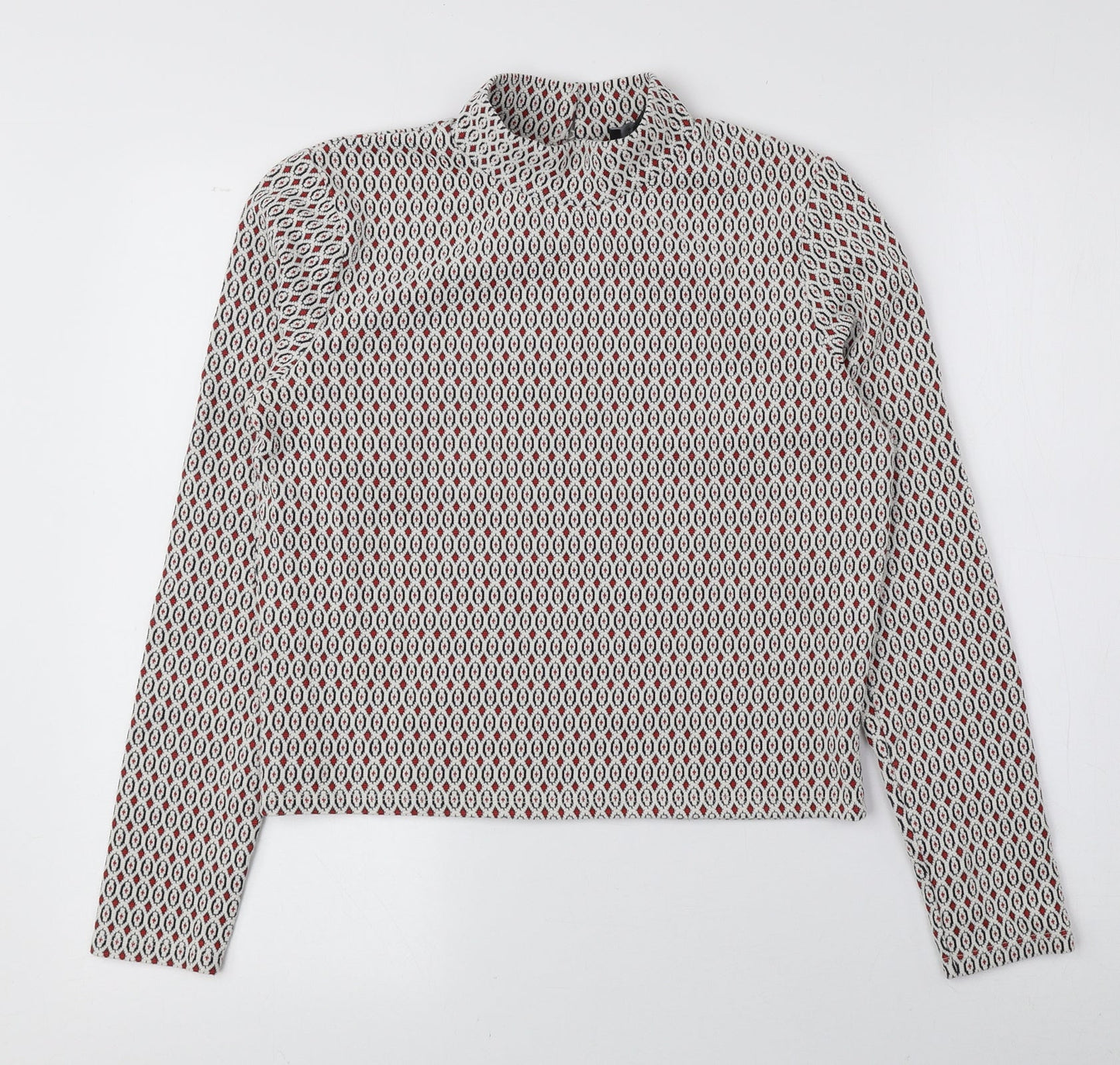 Primark Womens Multicoloured Mock Neck Geometric Cotton Pullover Jumper Size S