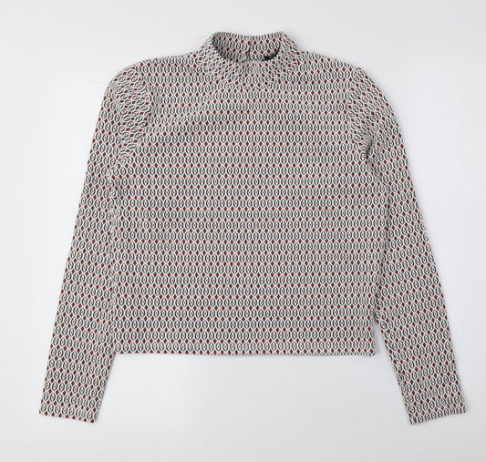 Primark Womens Multicoloured Mock Neck Geometric Cotton Pullover Jumper Size S