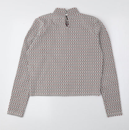 Primark Womens Multicoloured Mock Neck Geometric Cotton Pullover Jumper Size S