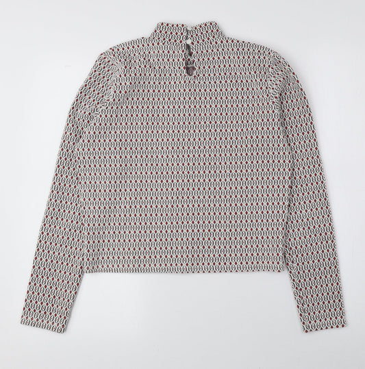 Primark Womens Multicoloured Mock Neck Geometric Cotton Pullover Jumper Size S