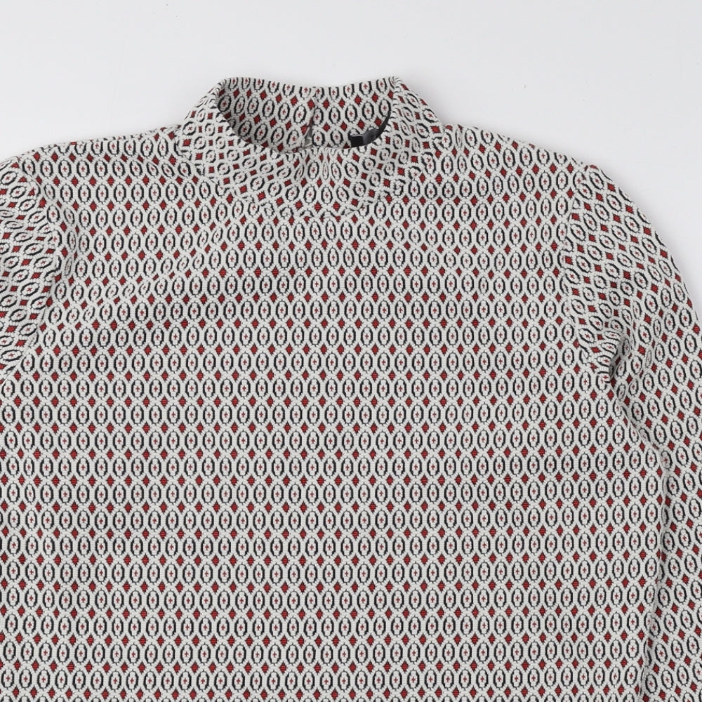 Primark Womens Multicoloured Mock Neck Geometric Cotton Pullover Jumper Size S