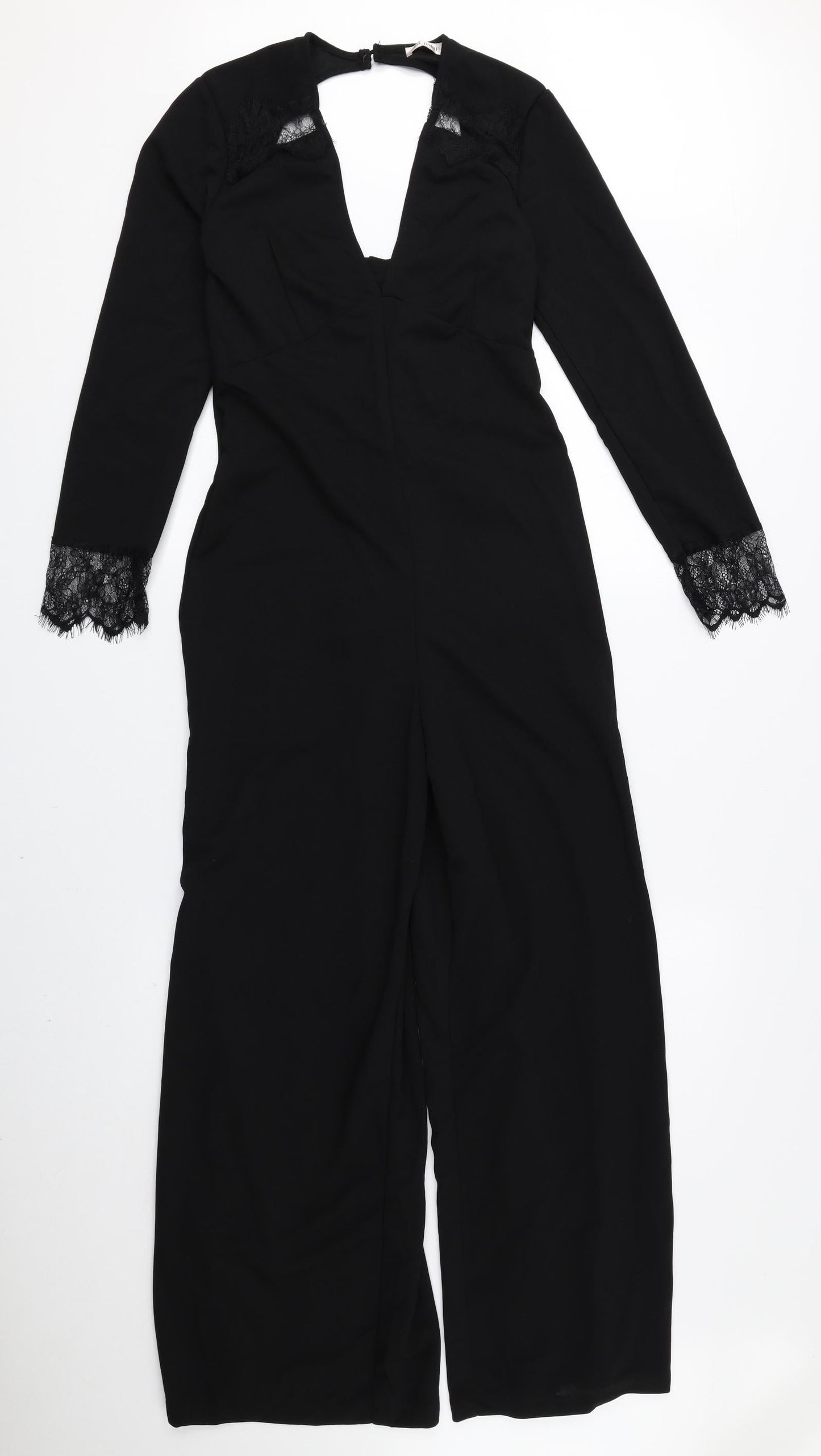 Kilibbi Womens Black 100% Polyester Jumpsuit One-Piece Size S L26 in Zip - Low Back, Lace Detail