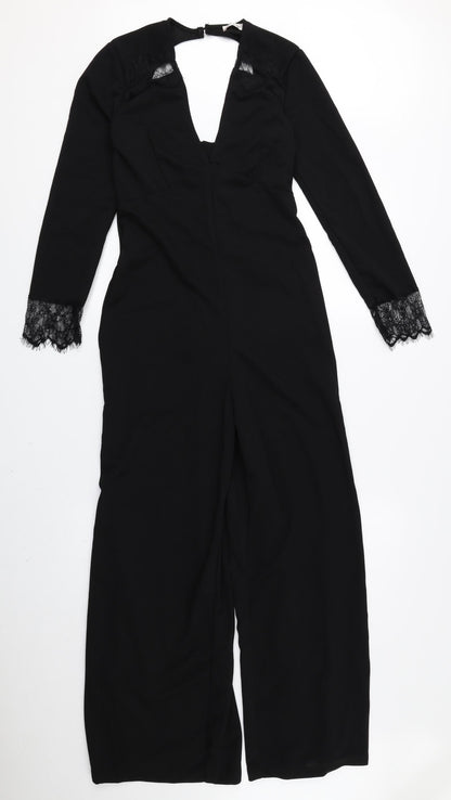 Kilibbi Womens Black 100% Polyester Jumpsuit One-Piece Size S L26 in Zip - Low Back, Lace Detail