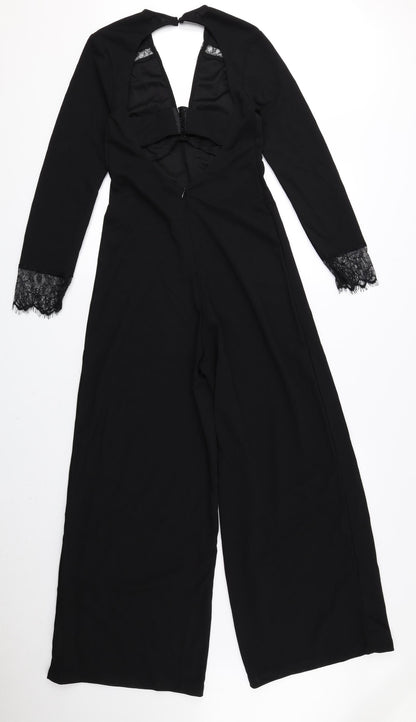 Kilibbi Womens Black 100% Polyester Jumpsuit One-Piece Size S L26 in Zip - Low Back, Lace Detail