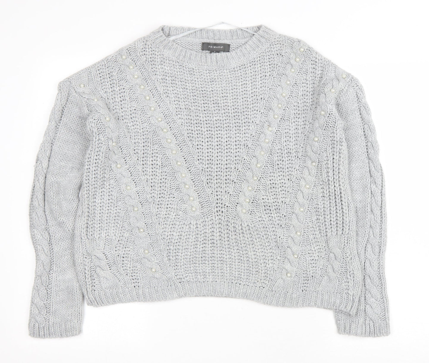 Primark Womens Grey Round Neck Acrylic Pullover Jumper Size S