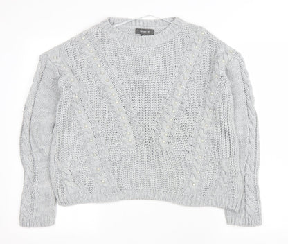 Primark Womens Grey Round Neck Acrylic Pullover Jumper Size S