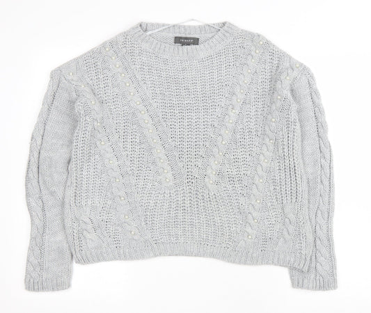 Primark Womens Grey Round Neck Acrylic Pullover Jumper Size S