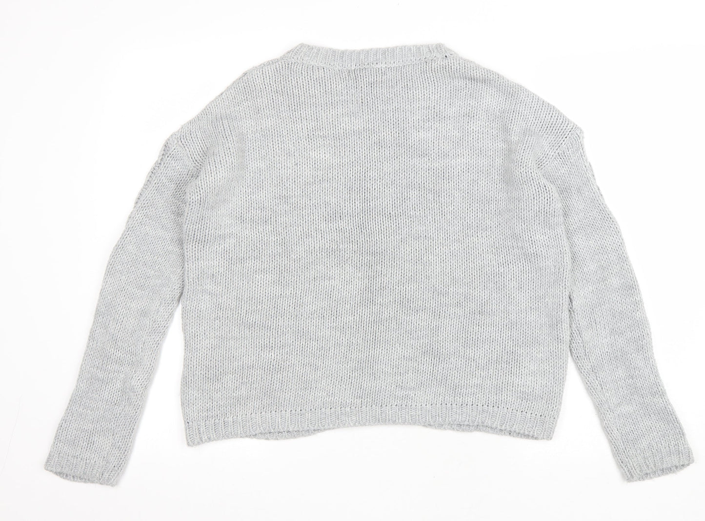 Primark Womens Grey Round Neck Acrylic Pullover Jumper Size S