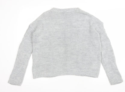 Primark Womens Grey Round Neck Acrylic Pullover Jumper Size S