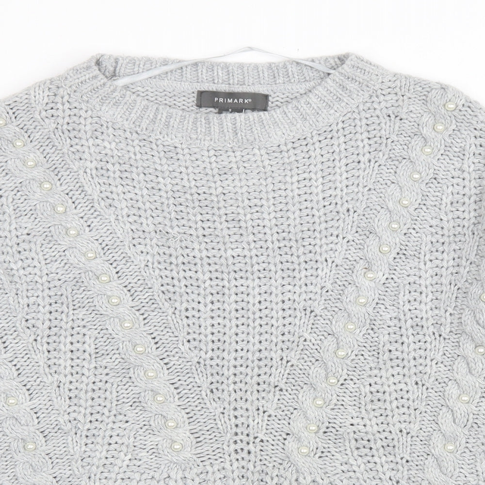 Primark Womens Grey Round Neck Acrylic Pullover Jumper Size S