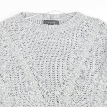Primark Womens Grey Round Neck Acrylic Pullover Jumper Size S
