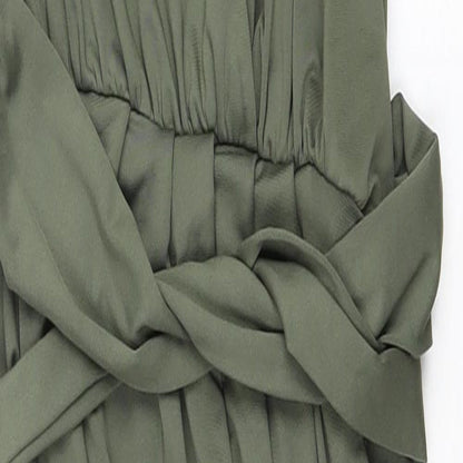 Polly Womens Green Polyester Wrap Dress Size 8 Halter Pullover - Elastic Waist