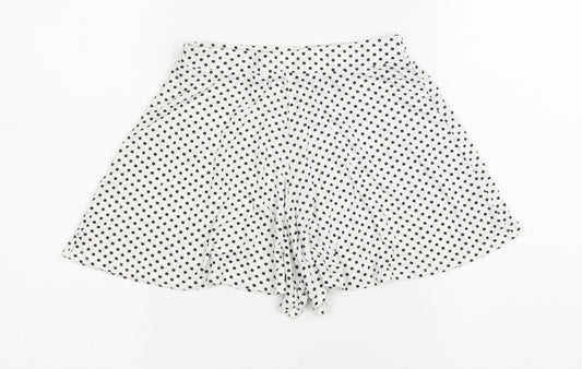 Boohoo Womens White Polka Dot Viscose Culotte Shorts Size 6 L3 in Regular Drawstring