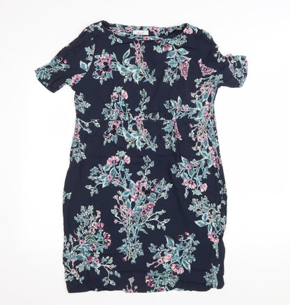 Marks and Spencer Womens Blue Floral Viscose Bodycon Size 12 Round Neck Pullover - Elastic Waist