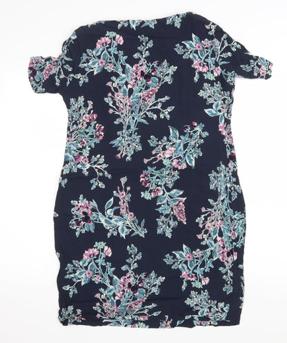 Marks and Spencer Womens Blue Floral Viscose Bodycon Size 12 Round Neck Pullover - Elastic Waist
