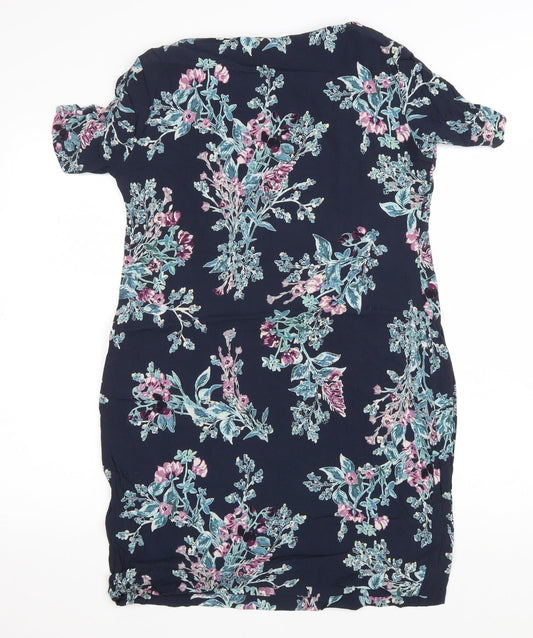 Marks and Spencer Womens Blue Floral Viscose Bodycon Size 12 Round Neck Pullover - Elastic Waist