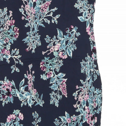 Marks and Spencer Womens Blue Floral Viscose Bodycon Size 12 Round Neck Pullover - Elastic Waist